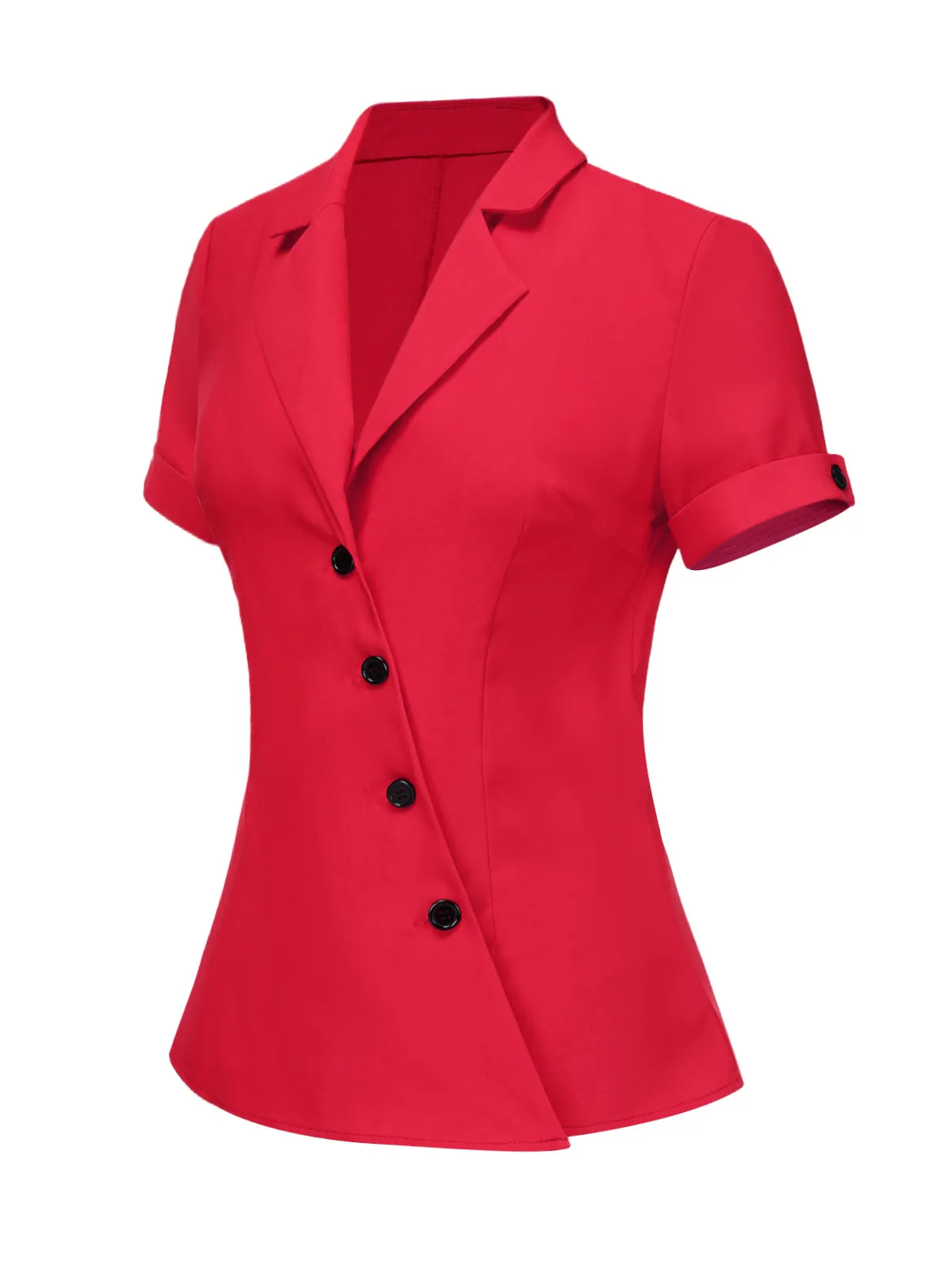 Red 1940s Solid Lapel Button-Down Blouse sold by Retro Stage product image thumbnail 3