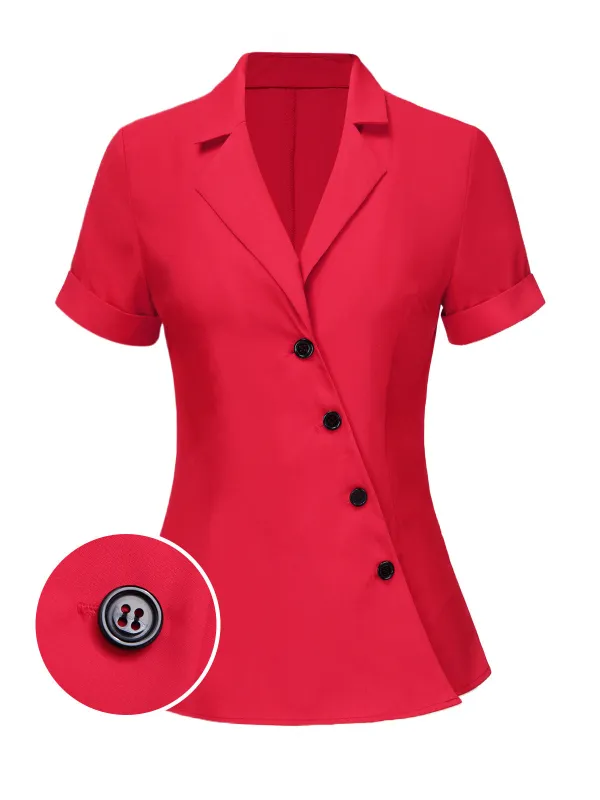 Red 1940s Solid Lapel Button-Down Blouse sold by Retro Stage