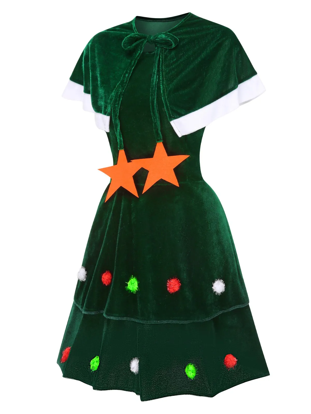 Green 1940s Christmas Velvet Dress With Cape sold by Retro Stage product image thumbnail 2
