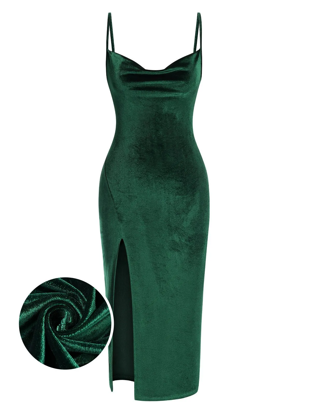 Green 1960s Slit Suspender Velvet Dress sold by Retro Stage