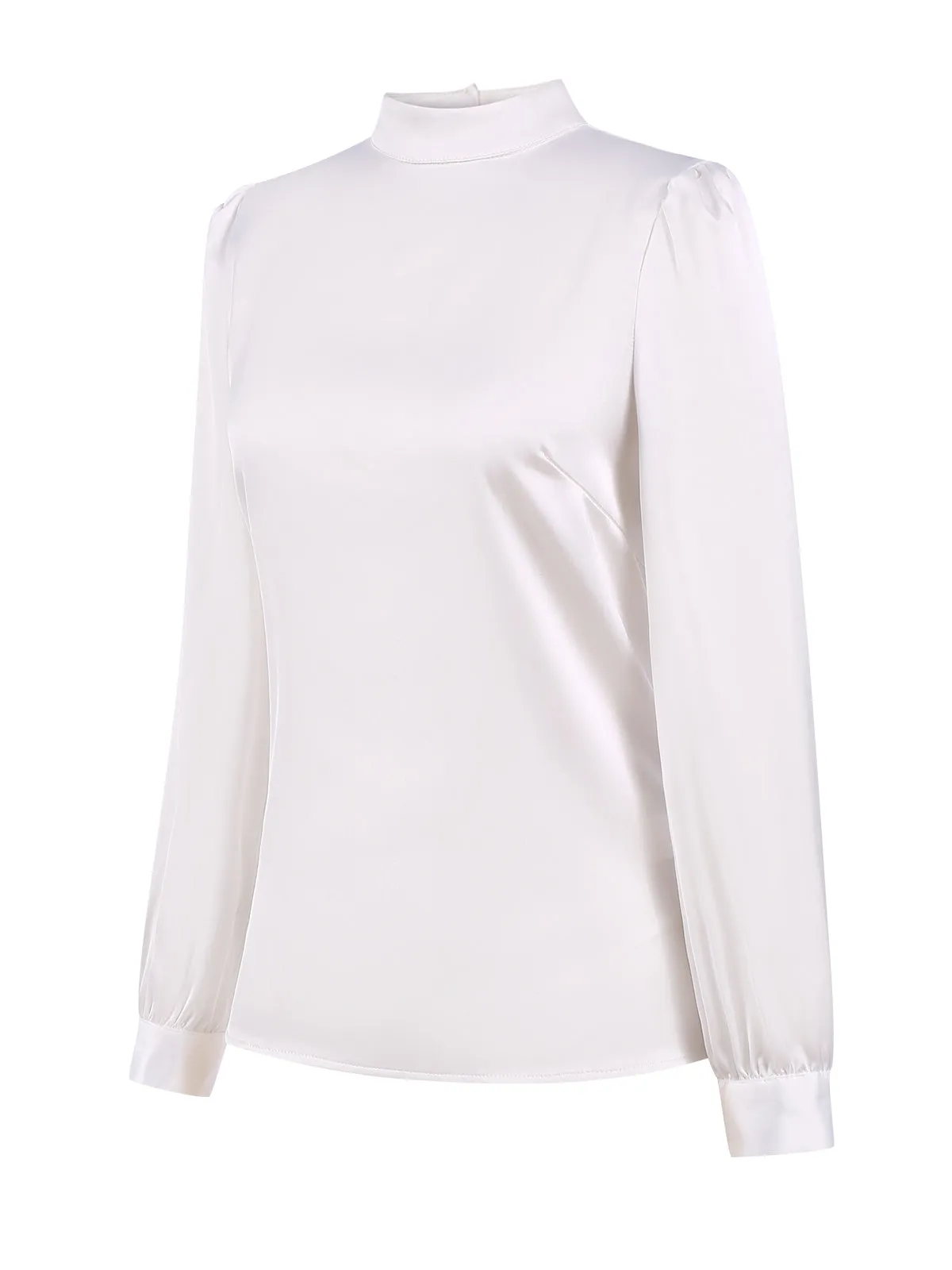 White 1970s Satin High Neck Solid Blouse sold by Retro Stage product image thumbnail 3