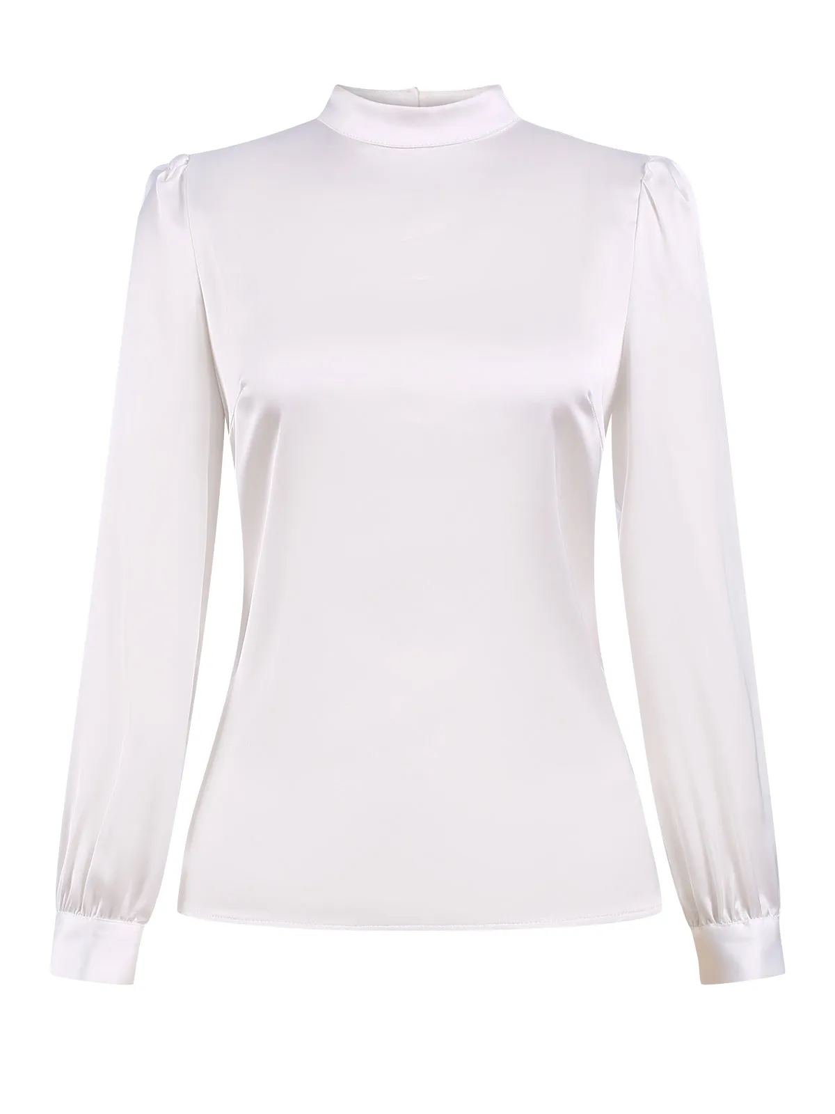 White 1970s Satin High Neck Solid Blouse sold by Retro Stage product image thumbnail 2
