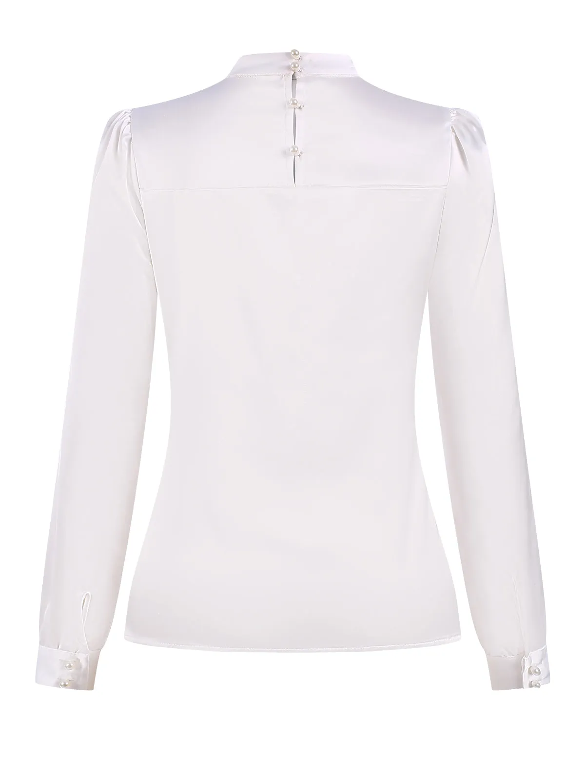 White 1970s Satin High Neck Solid Blouse sold by Retro Stage product image thumbnail 4