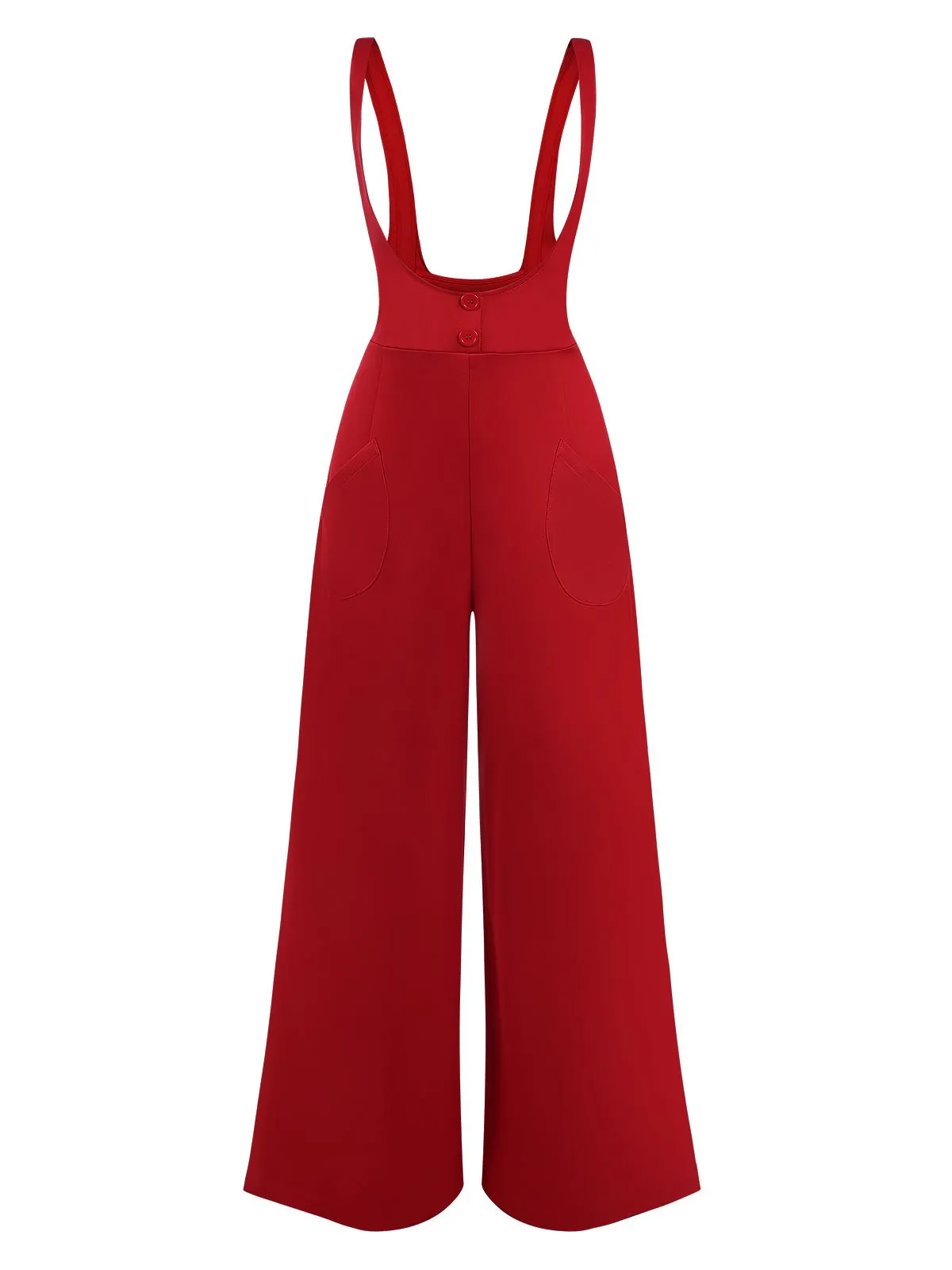 Red 1970s Suspender Wide-Leg Solid Pants sold by Retro Stage product image thumbnail 2