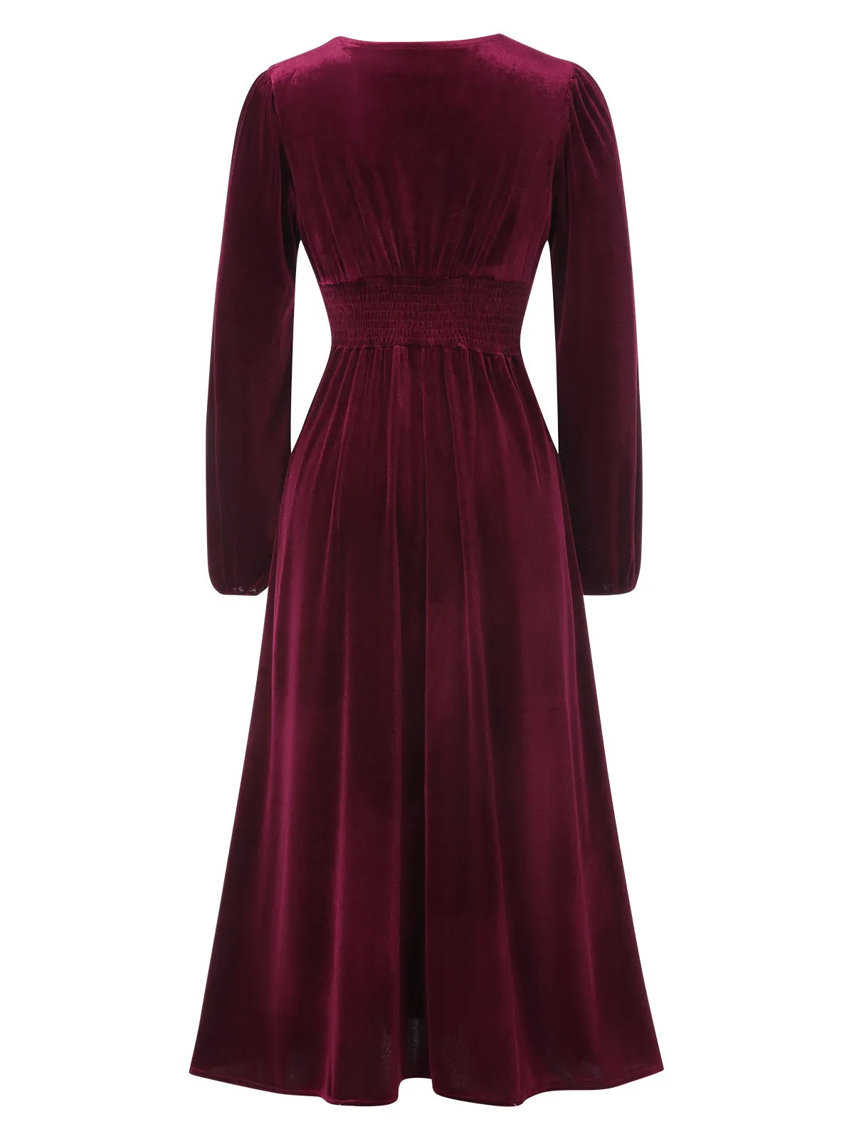 Wine Red 1940s Lace Trim Velvet Dress sold by Retro Stage product image thumbnail 2