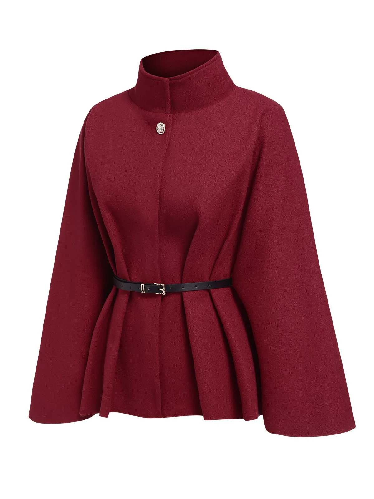 Wine Red 1960s Solid Belted Cloak Coat sold by Retro Stage product image thumbnail 3