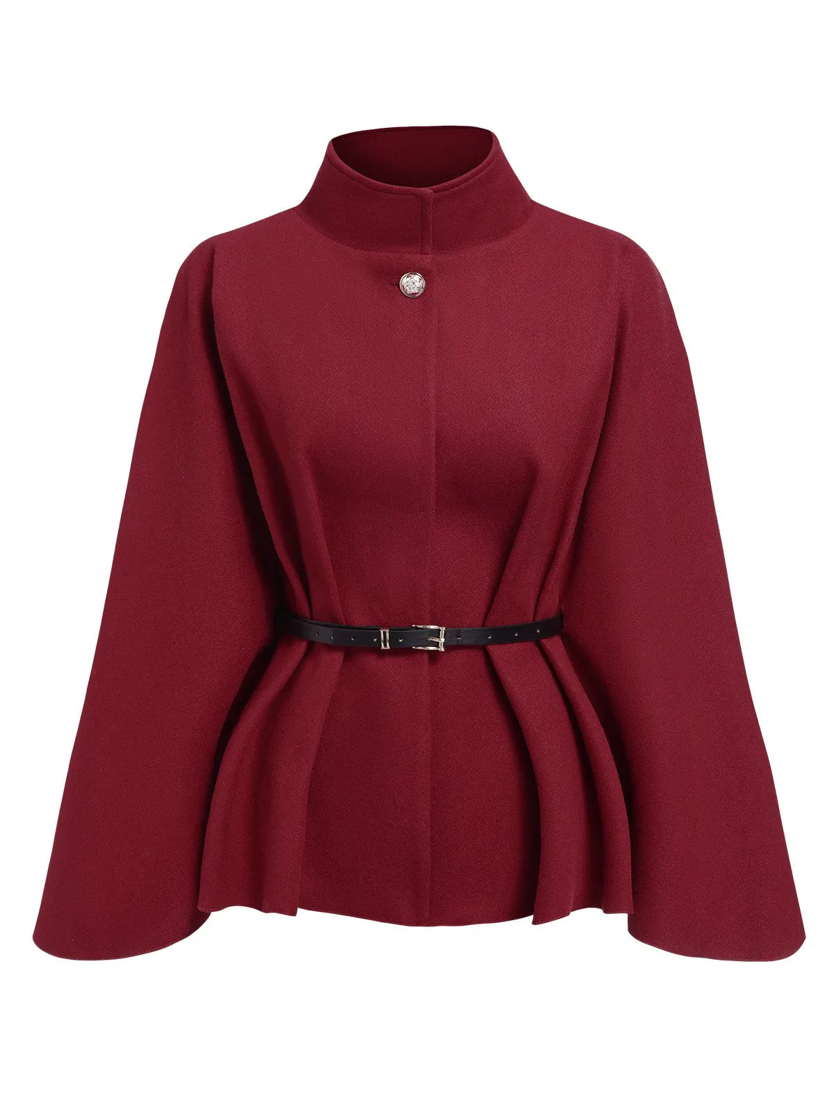Wine Red 1960s Solid Belted Cloak Coat sold by Retro Stage product image thumbnail 2