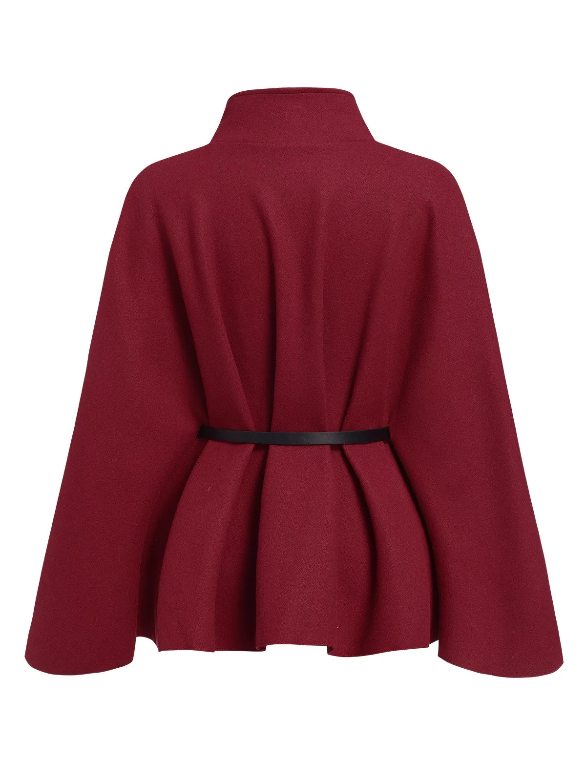 Wine Red 1960s Solid Belted Cloak Coat sold by Retro Stage product image thumbnail 4