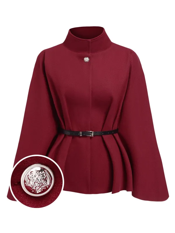 Wine Red 1960s Solid Belted Cloak Coat sold by Retro Stage