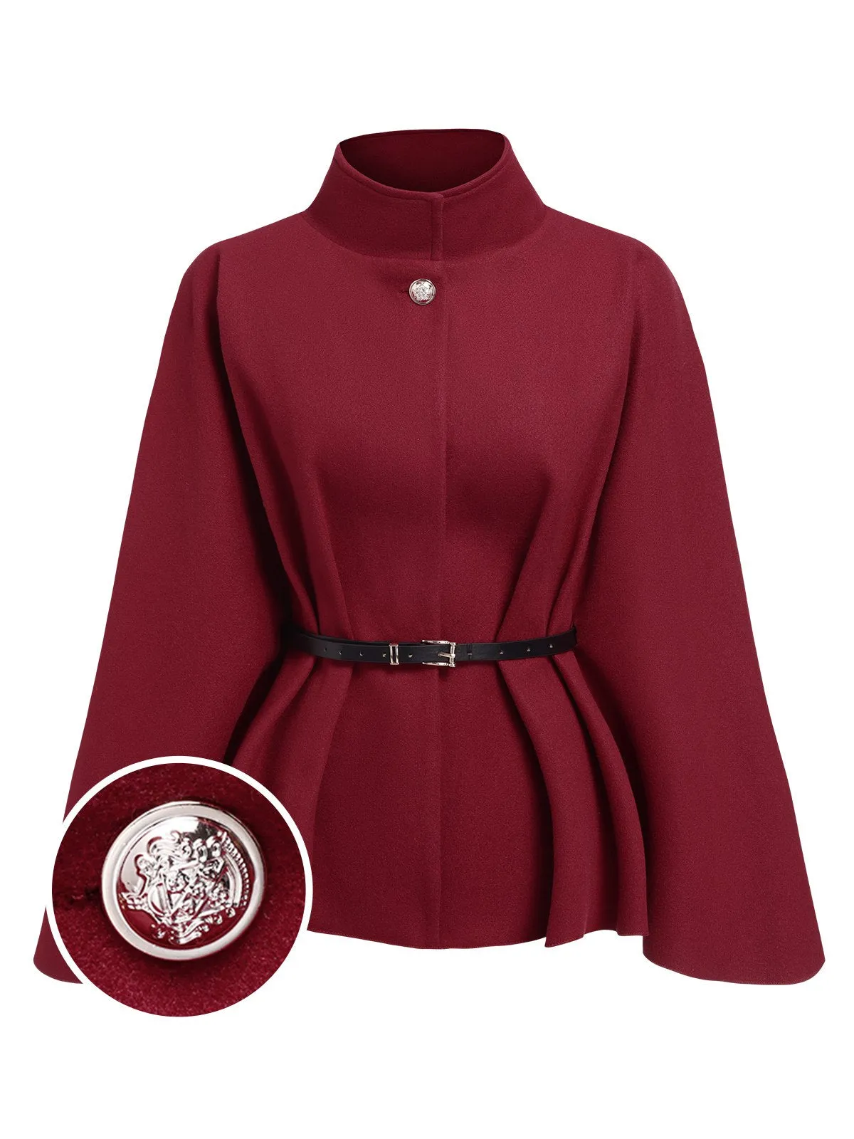 Wine Red 1960s Solid Belted Cloak Coat sold by Retro Stage
