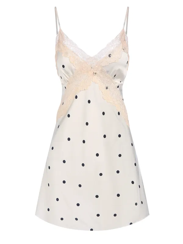 1970s Satin Polka Dot Lace Silk Nightdress made by Retro Stage