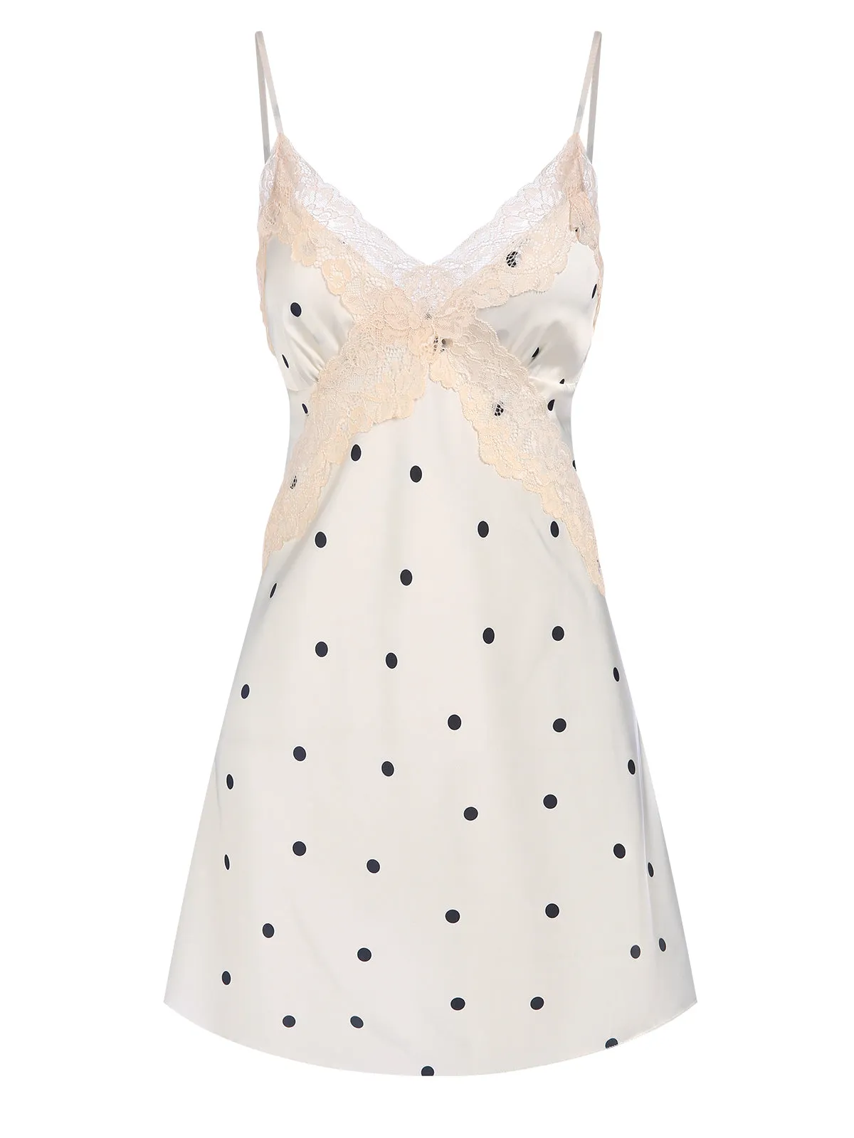 1970s Satin Polka Dot Lace Silk Nightdress sold by Retro Stage