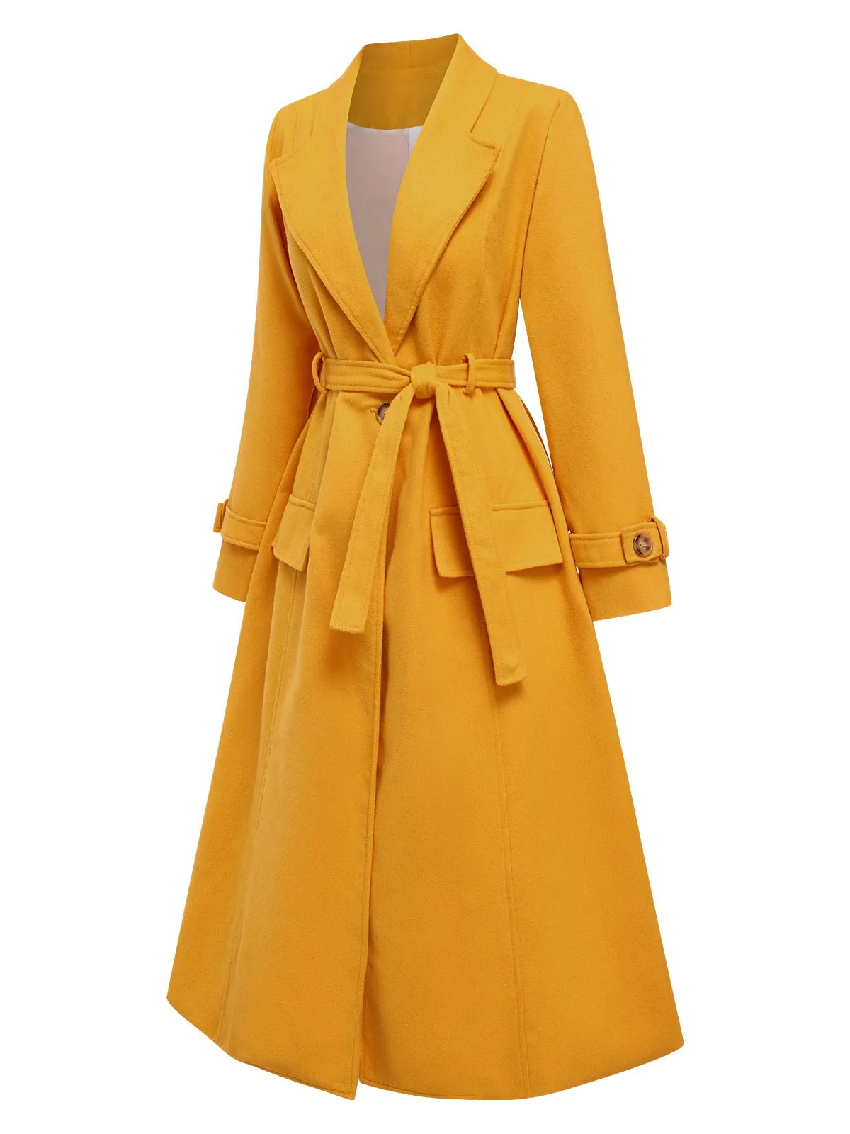 Mango Yellow 1930s Solid Lapel Long Coat sold by Retro Stage product image thumbnail 2