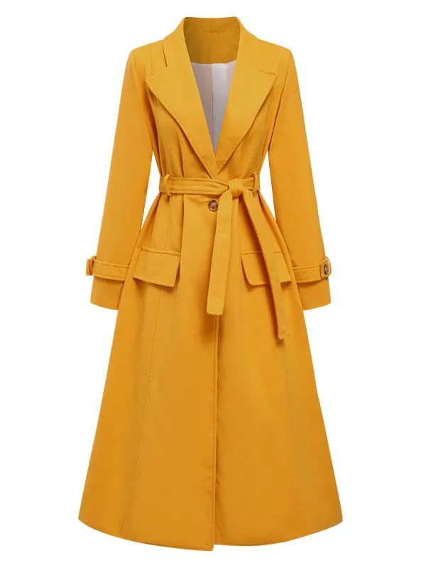 Mango Yellow 1930s Solid Lapel Long Coat sold by Retro Stage