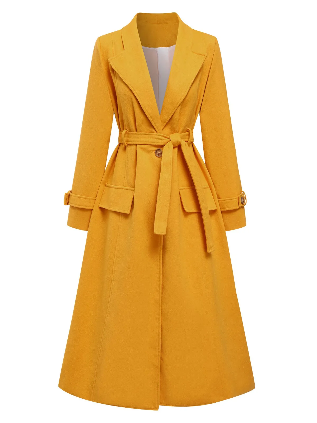 Mango Yellow 1930s Solid Lapel Long Coat sold by Retro Stage
