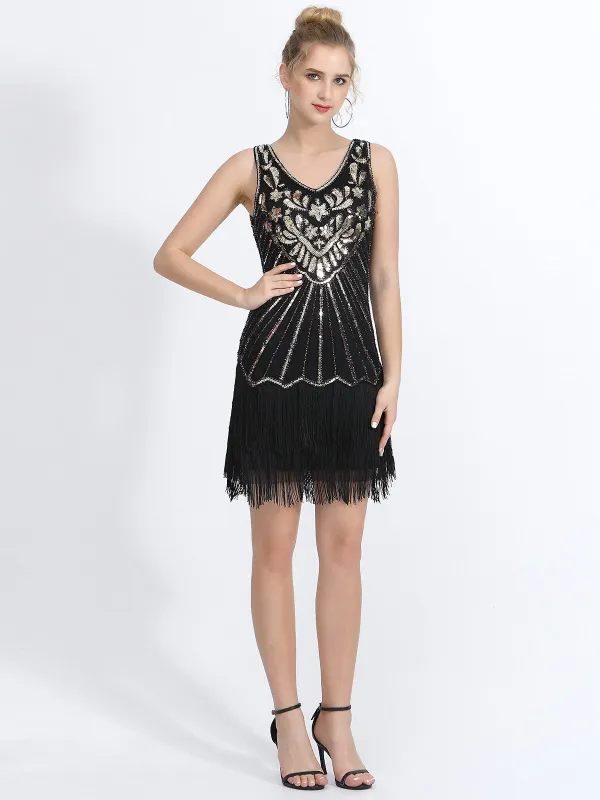 1920s V-Neck Plants Tassel Sequined Dress sold by Retro Stage