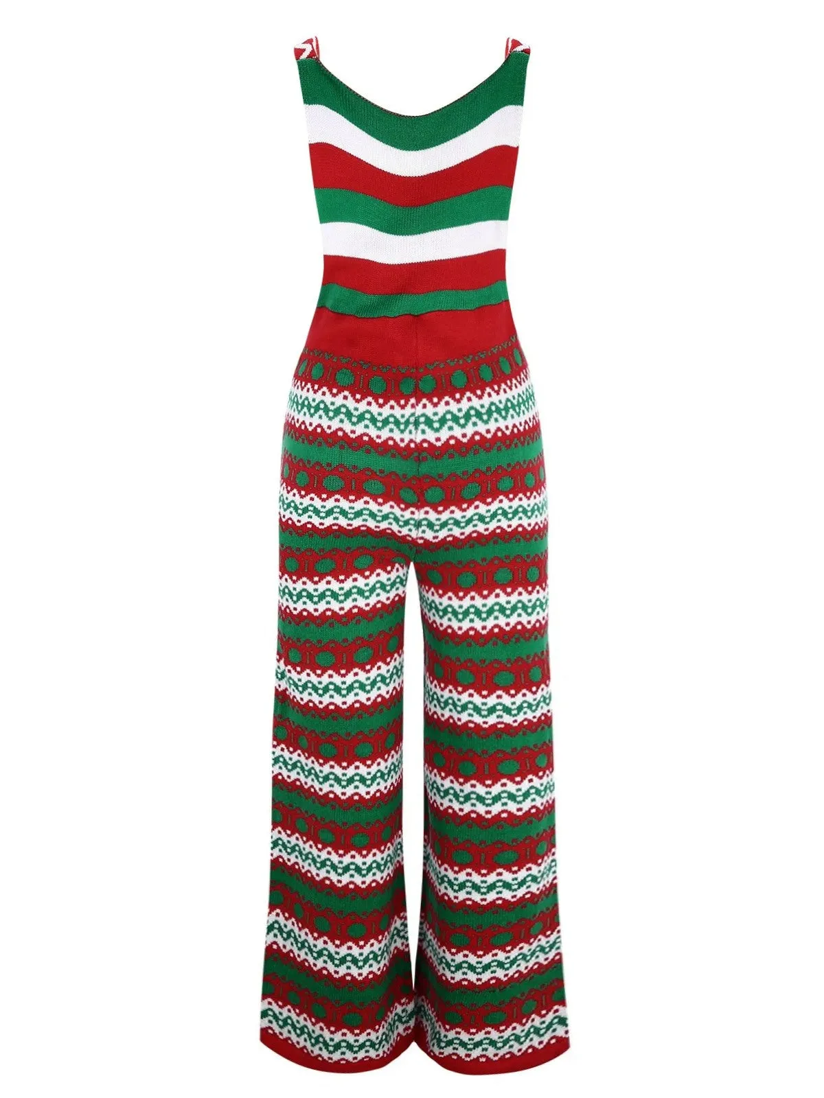 Green 1970s Happy Christmas Straps Knitted Jumpsuit sold by Retro Stage product image thumbnail 5