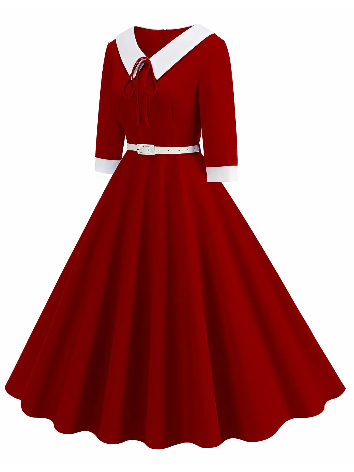 1950s Contrast Tie Neck Belted Lapel Dress sold by Retro Stage product image thumbnail 2