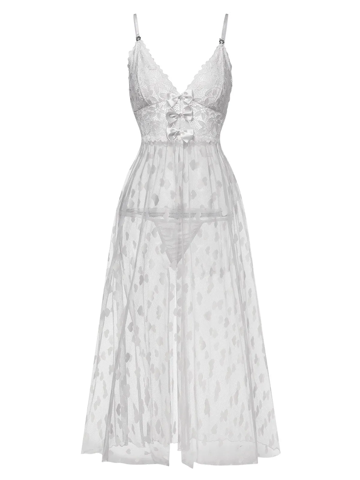 1930s Heart Dot Lace Spaghetti Straps Nightgown sold by Retro Stage product image thumbnail 2