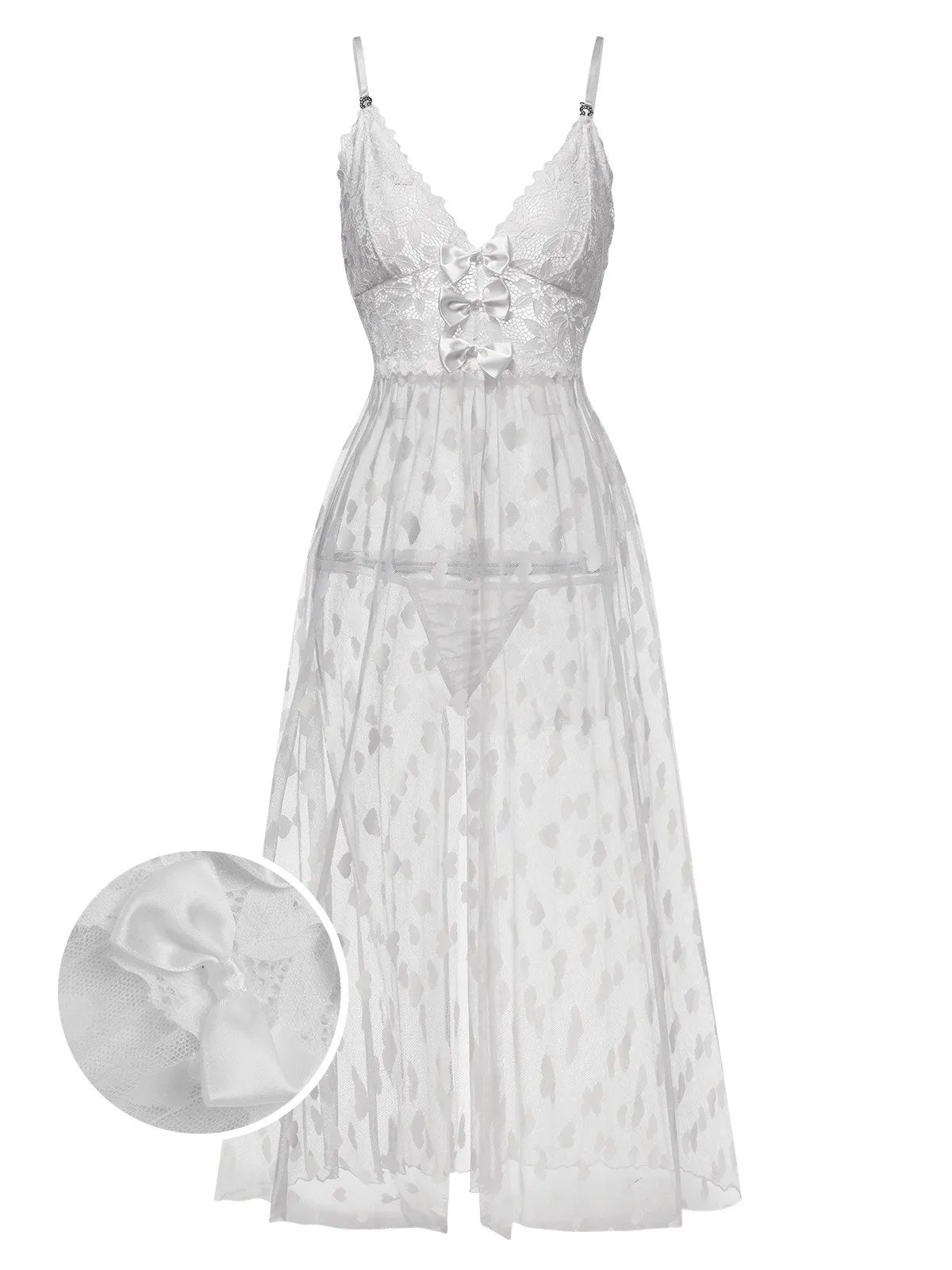1930s Heart Dot Lace Spaghetti Straps Nightgown sold by Retro Stage