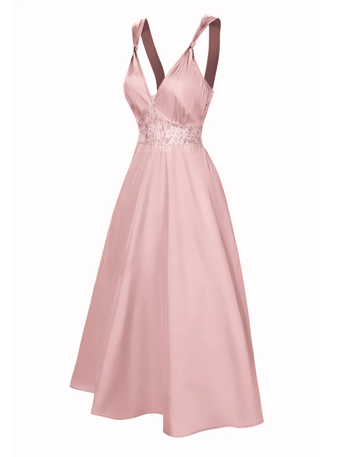 Pink 1930s Solid Lace Satin Nightgown sold by Retro Stage product image thumbnail 3