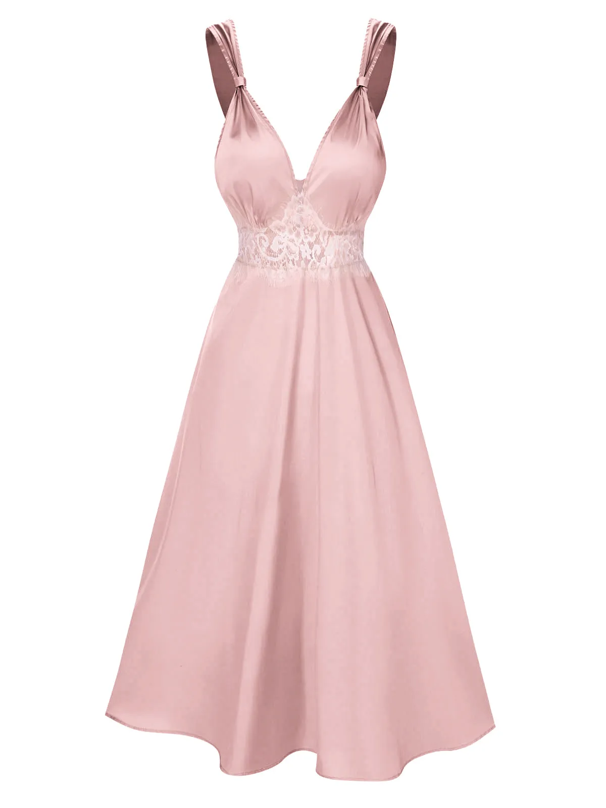 Pink 1930s Solid Lace Satin Nightgown sold by Retro Stage product image thumbnail 2