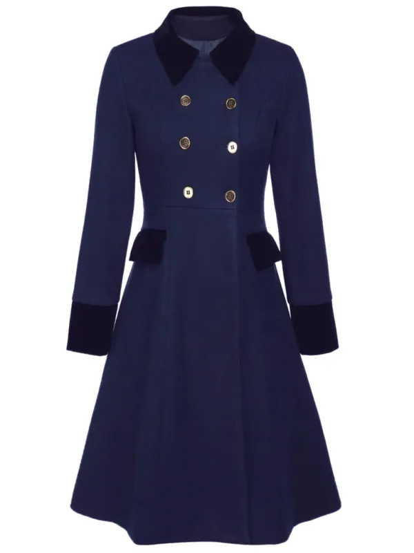 Blue 1940s Solid Button Coat sold by Retro Stage