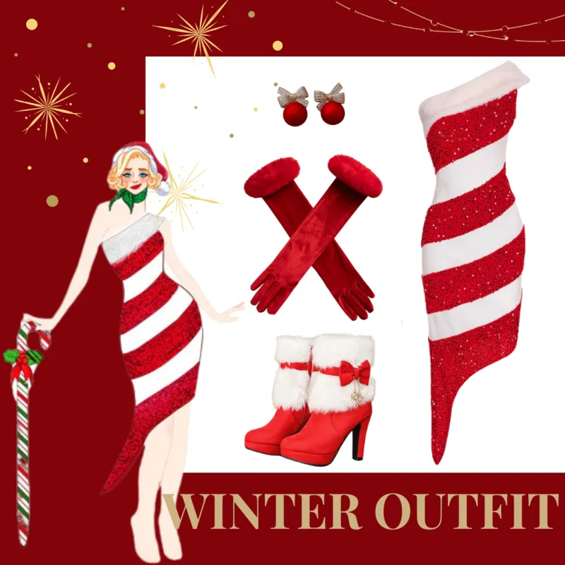 Red 1960s Candy Cane One-Shoulder Dress sold by Retro Stage