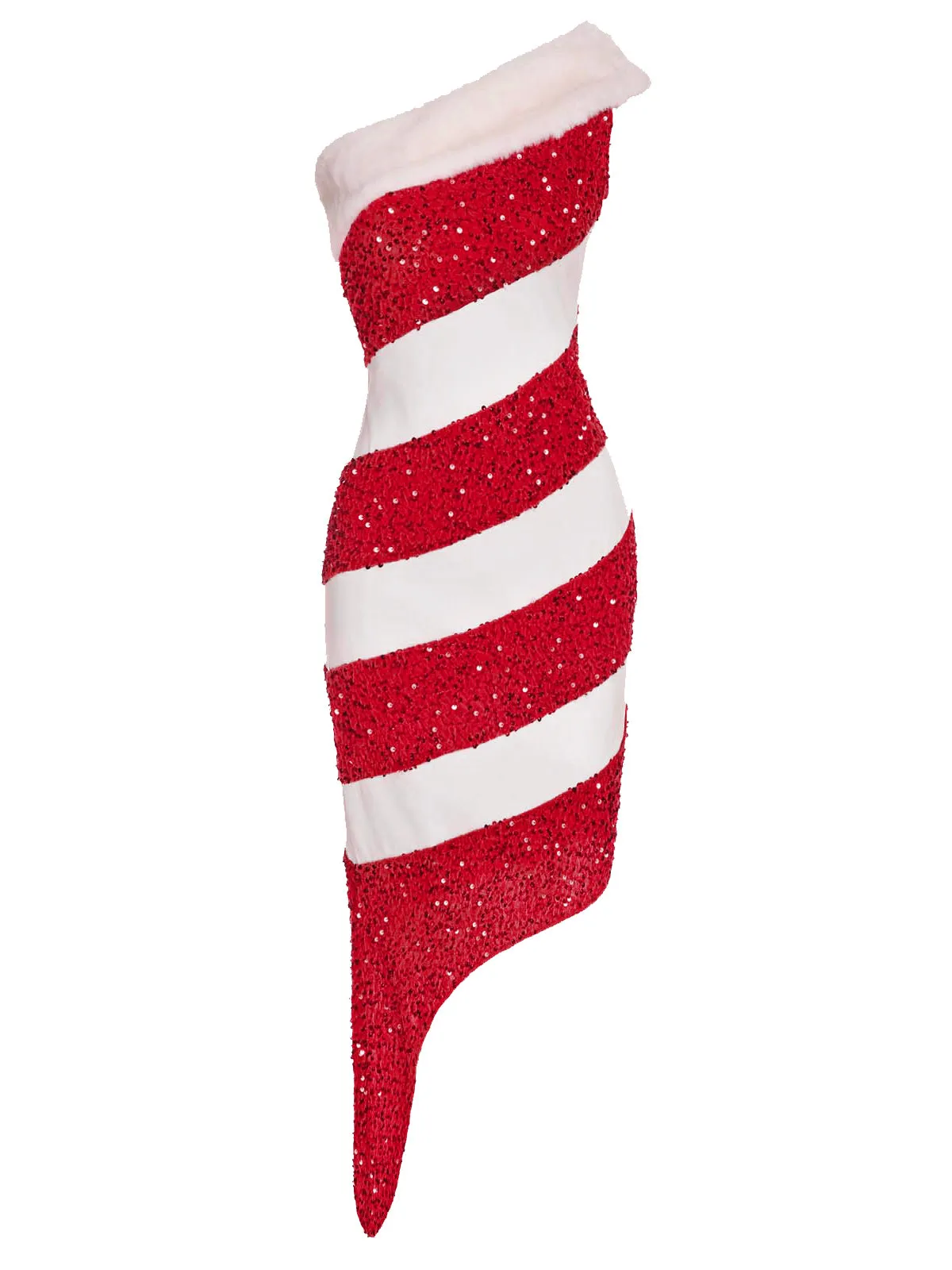 Red 1960s Candy Cane One-Shoulder Dress sold by Retro Stage product image thumbnail 3