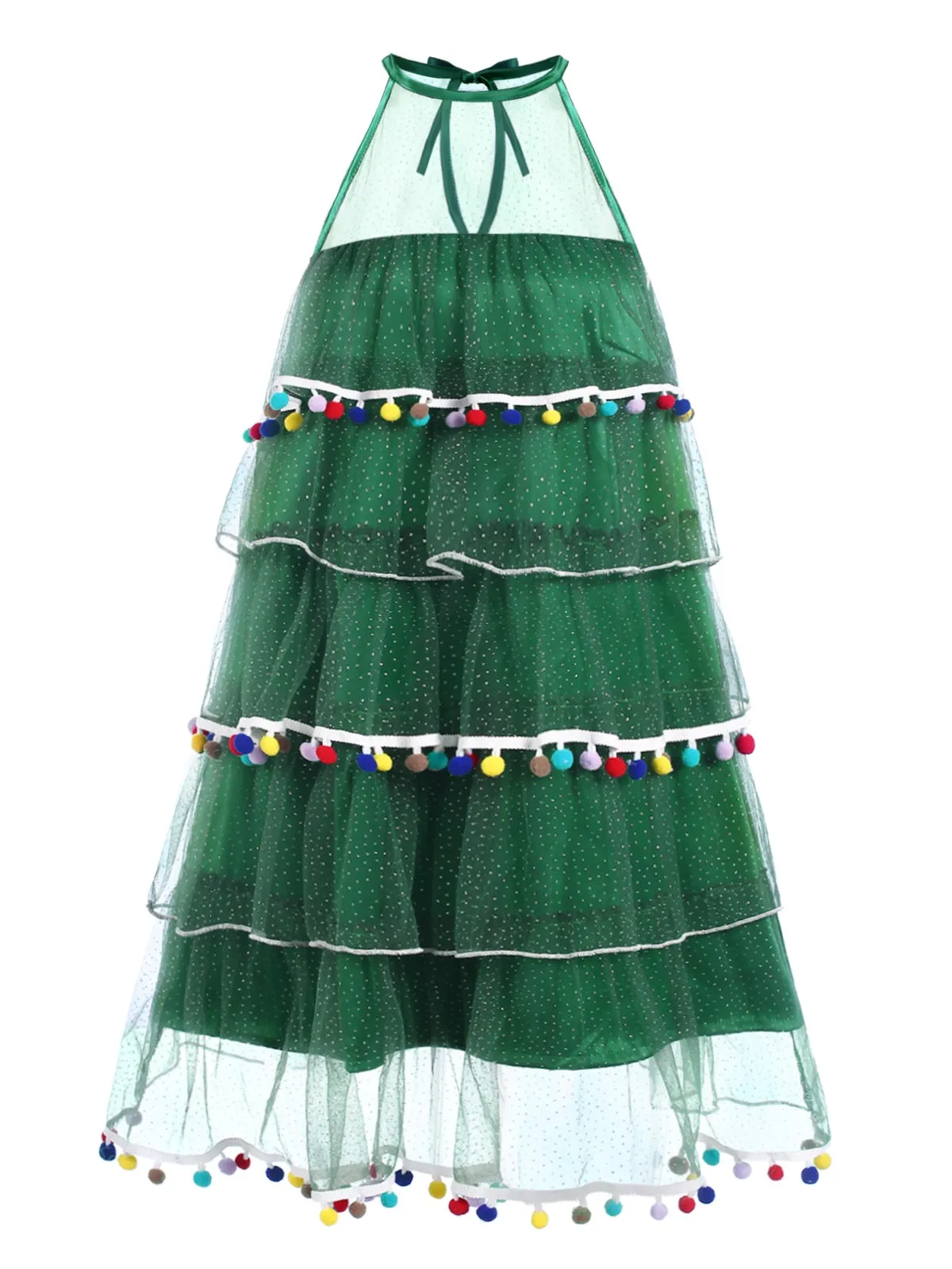 Green 1960s Pom-Pom Christmas Tree Dress sold by Retro Stage product image thumbnail 3