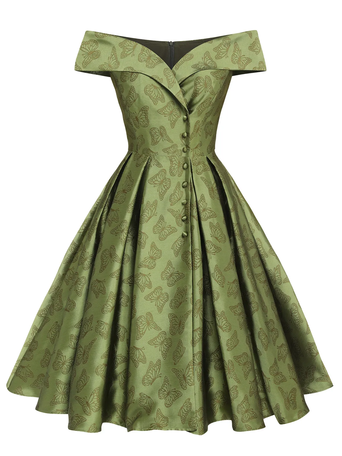 Green 1950s Off-Shoulder Vintage Dress sold by Retro Stage product image thumbnail 3