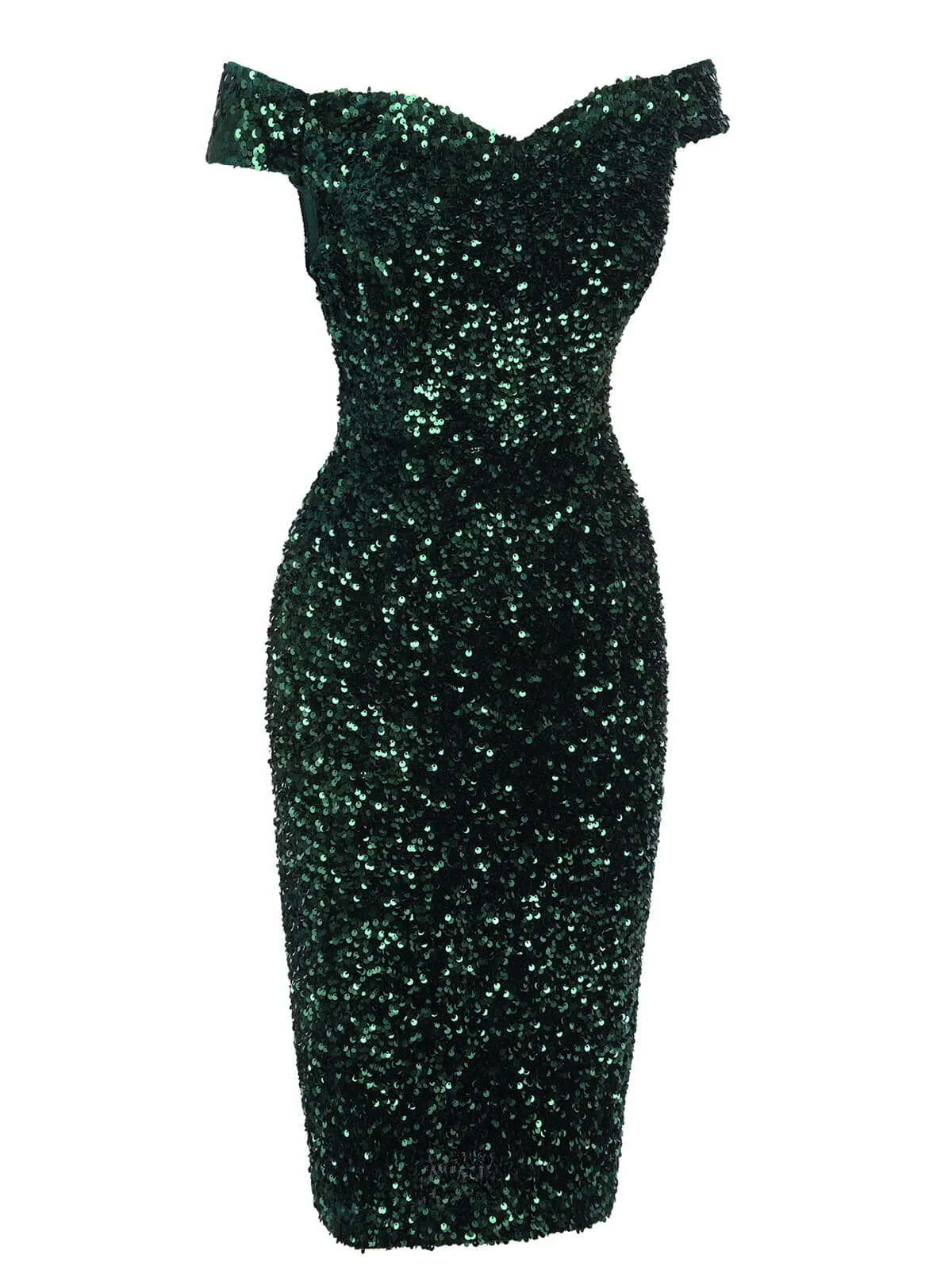Green 1960s Sequins Off-Shoulder Pencil Dress sold by Retro Stage product image thumbnail 4