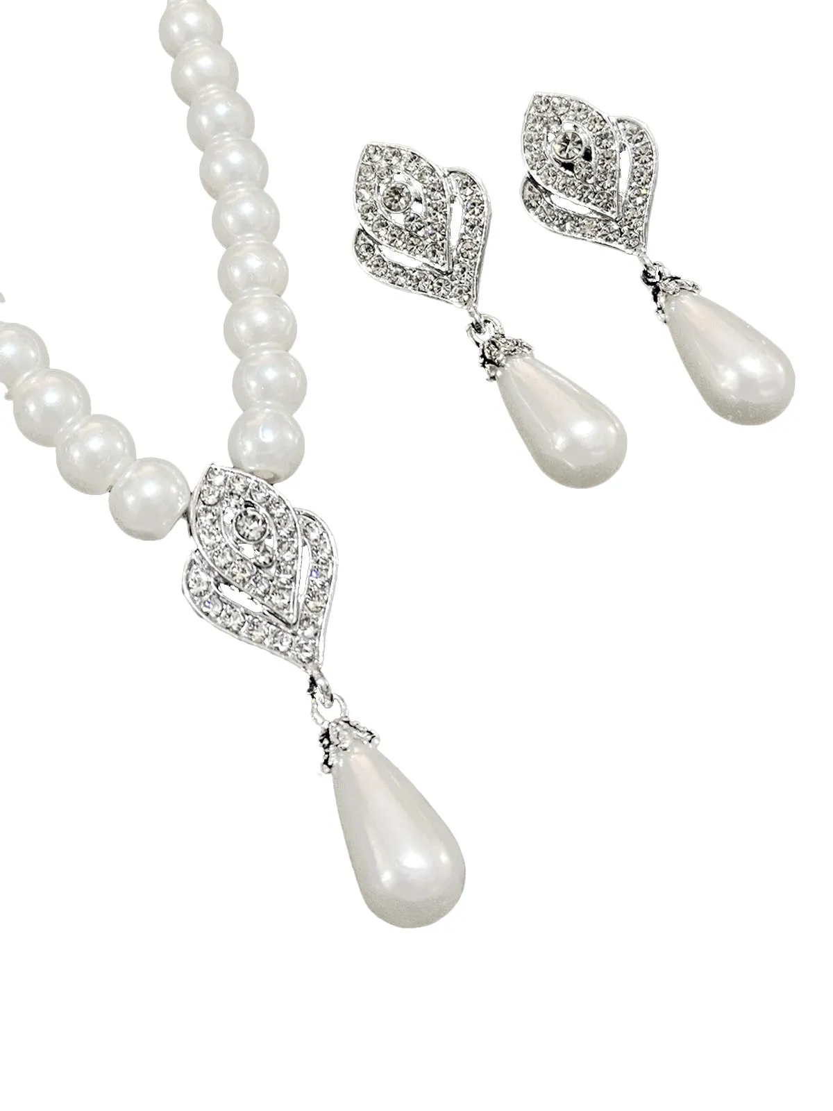 Rhinestoned Imitation Pearl Necklace & Earrings Set sold by Retro Stage product image thumbnail 3