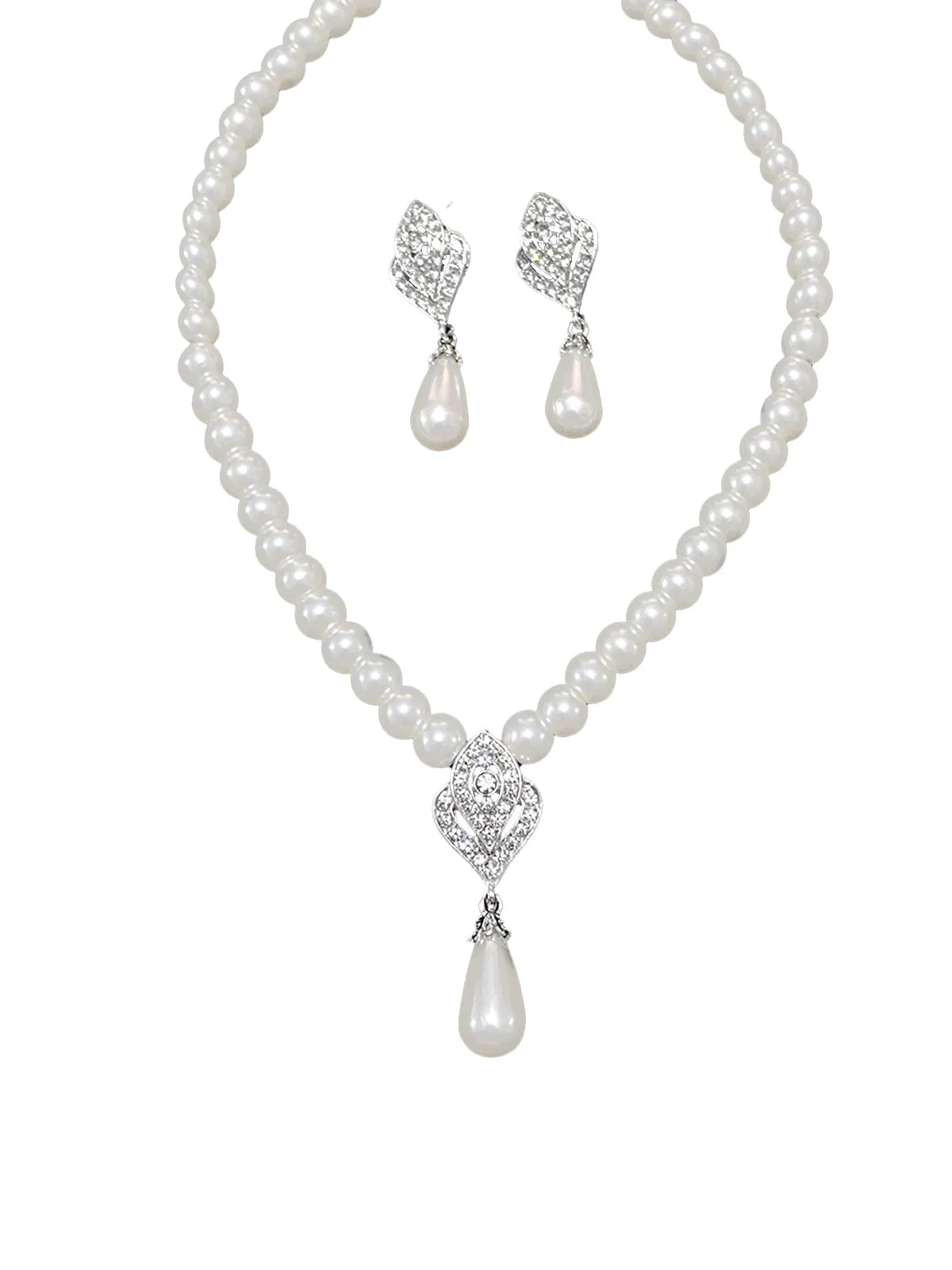Rhinestoned Imitation Pearl Necklace & Earrings Set sold by Retro Stage