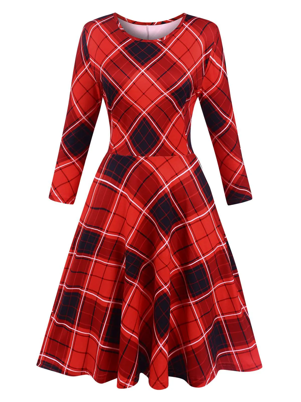 Red 1950s Crew Neck Plaid Half Sleeve Dress sold by Retro Stage