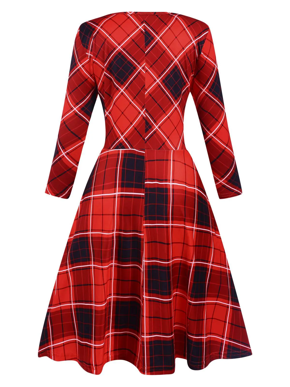 Red 1950s Crew Neck Plaid Half Sleeve Dress sold by Retro Stage product image thumbnail 2