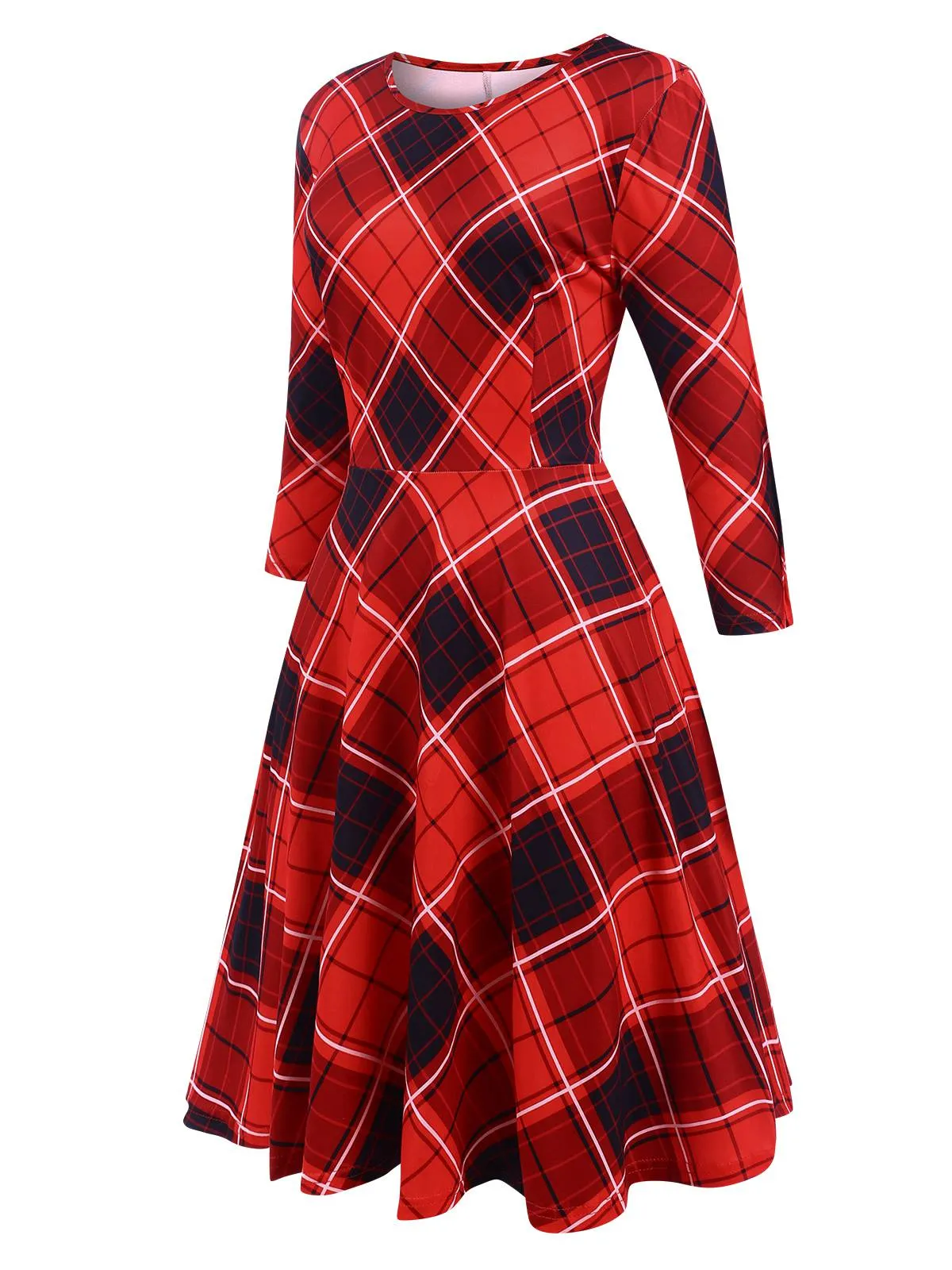 Red 1950s Crew Neck Plaid Half Sleeve Dress sold by Retro Stage product image thumbnail 3