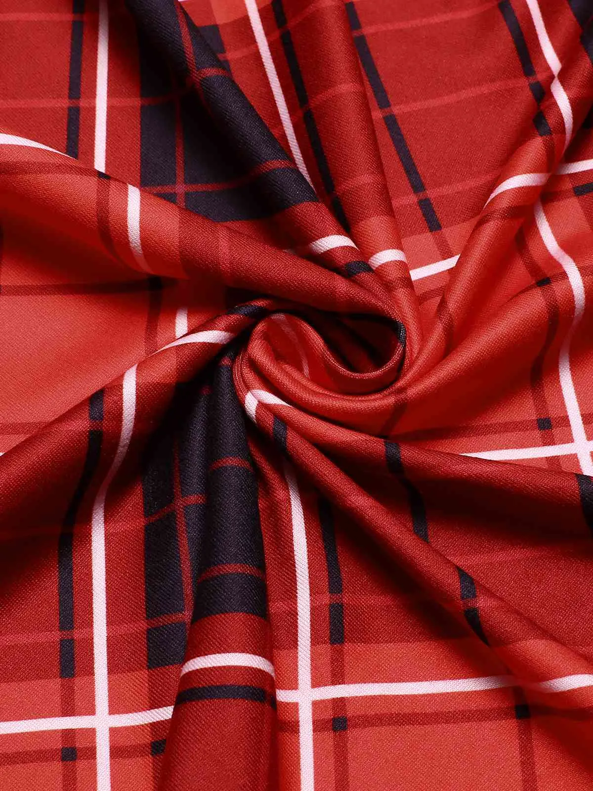 Red 1950s Crew Neck Plaid Half Sleeve Dress sold by Retro Stage product image thumbnail 4