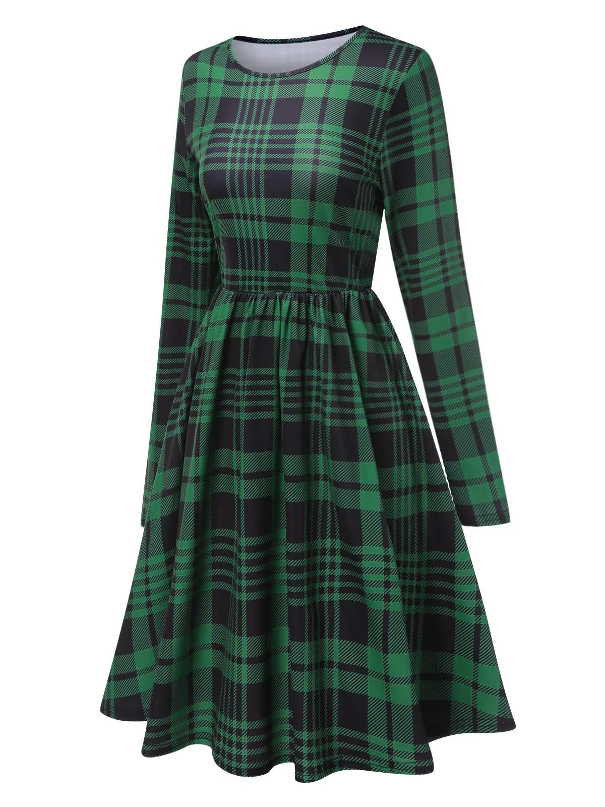 Green 1940s Crew Neck Tartan Dress With Belt sold by Retro Stage product image thumbnail 3
