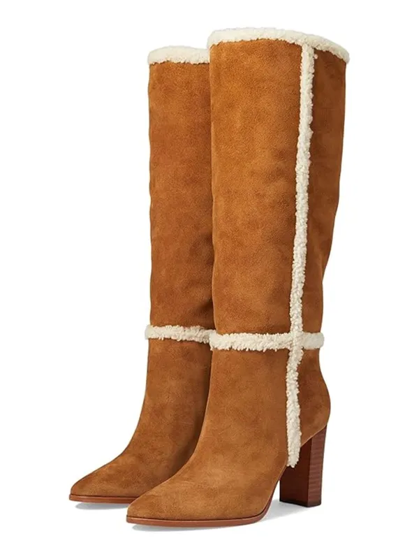 Brown Flannelette Patchwork Chunky Heel Boots sold by Retro Stage