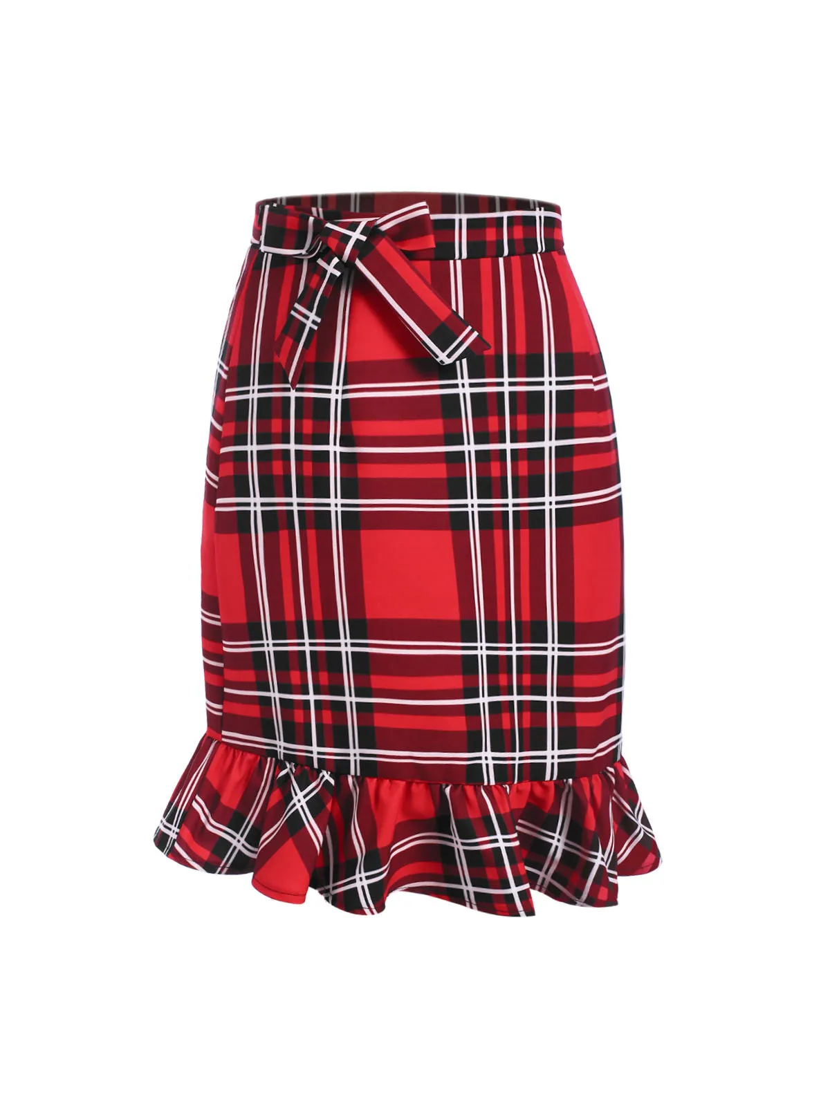 Red 1970s Tartan Plaids Bow Ruffles Skirt sold by Retro Stage product image thumbnail 3