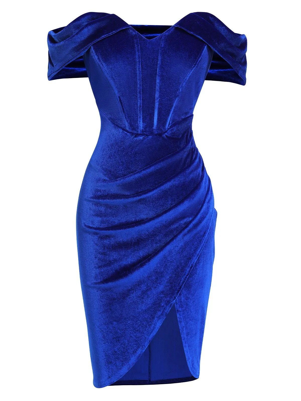 Blue 1960s Solid Drop Shoulder Velvet Dress sold by Retro Stage
