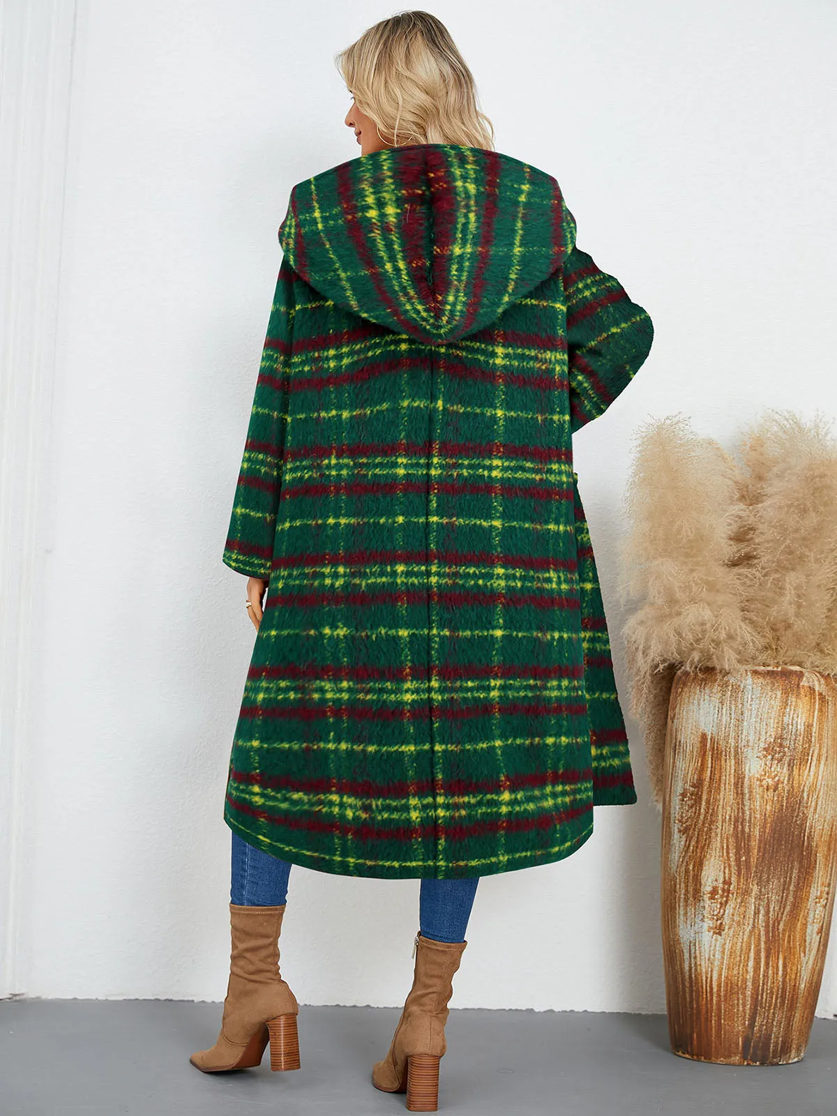 Green 1950s Gingham Plaid Hooded Coat sold by Retro Stage product image thumbnail 4
