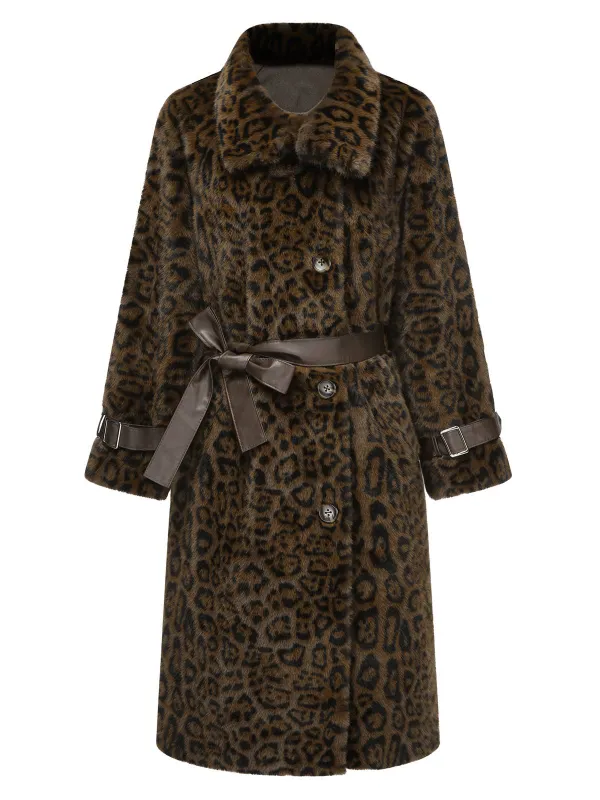Brown 1950s Leopard Lapel Faux Fur Coat sold by Retro Stage