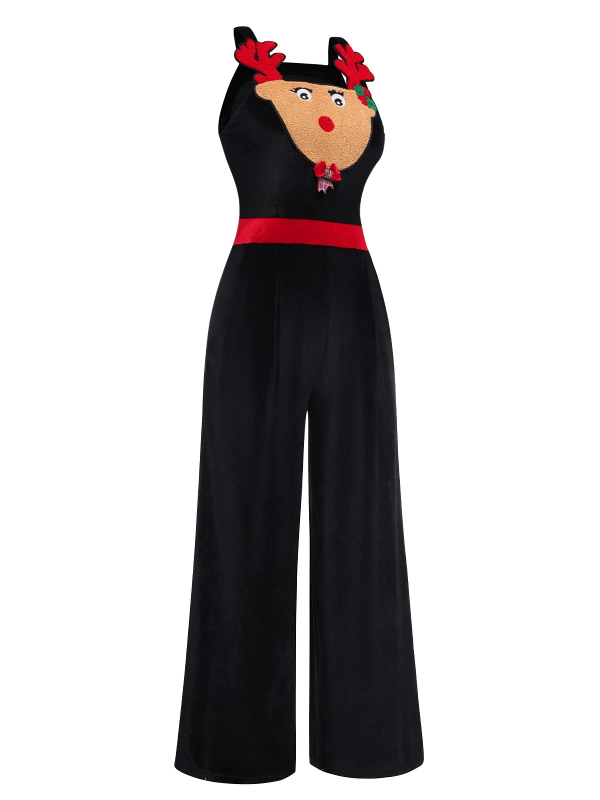 Black 1940s Christmas Elk Plush Velvet Jumpsuit sold by Retro Stage product image thumbnail 3