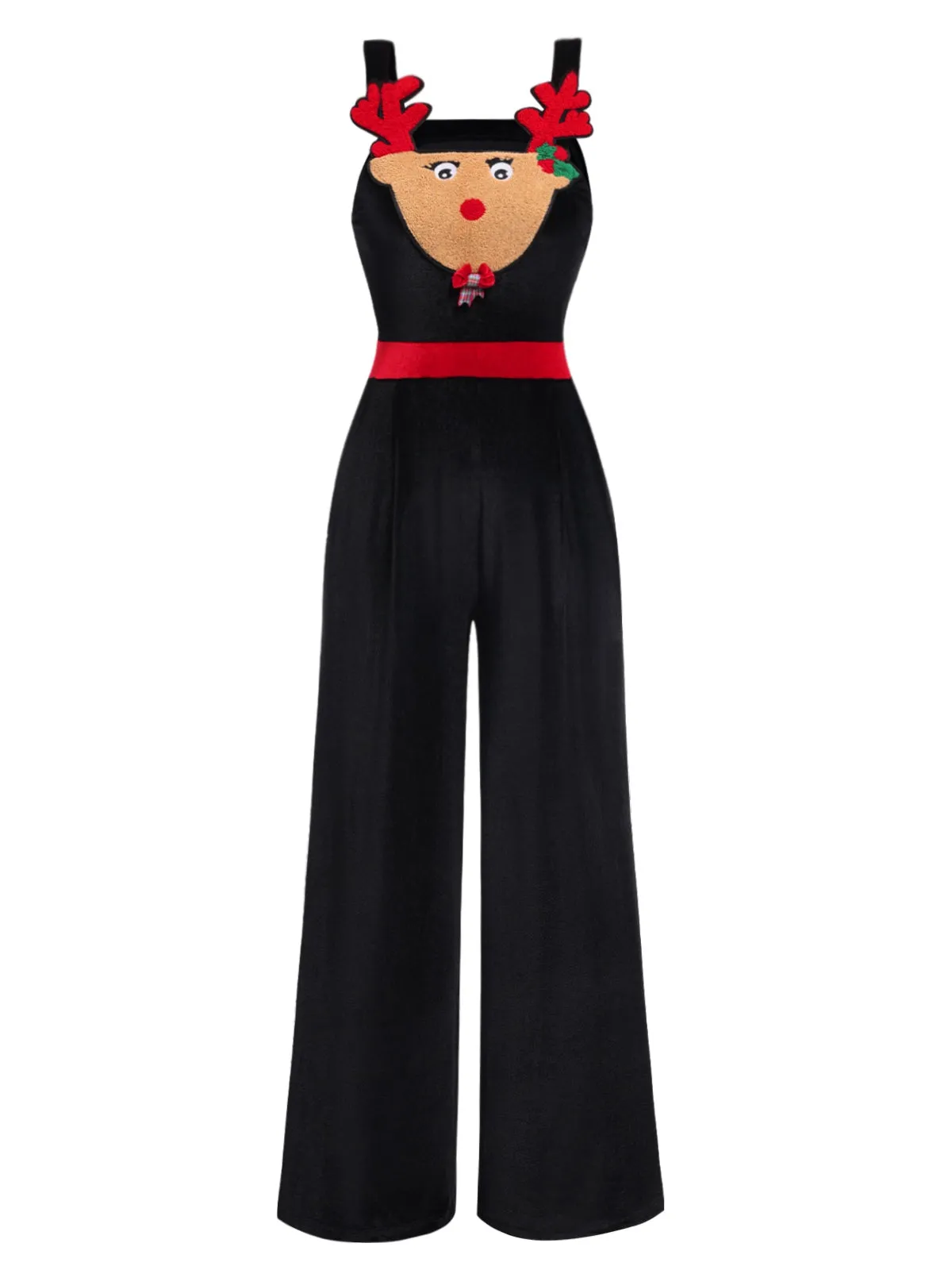 Black 1940s Christmas Elk Plush Velvet Jumpsuit sold by Retro Stage product image thumbnail 2