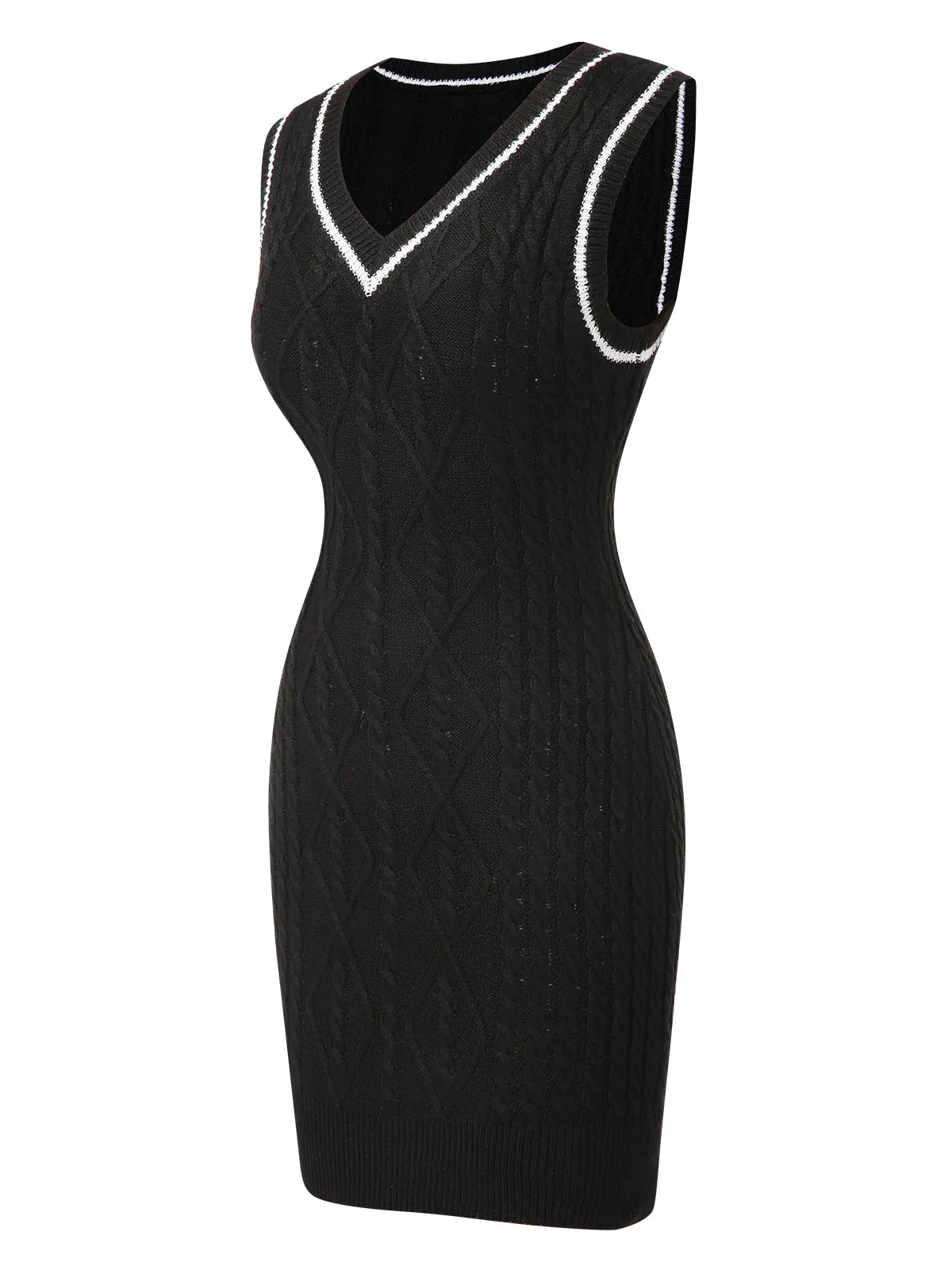 Black 1960s V-Neck Knitted Sleeveless Dress sold by Retro Stage product image thumbnail 2