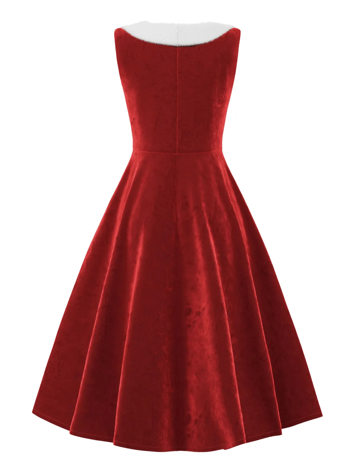 Red 1950s Fur Collar Patchwork Velvet Dress sold by Retro Stage product image thumbnail 2