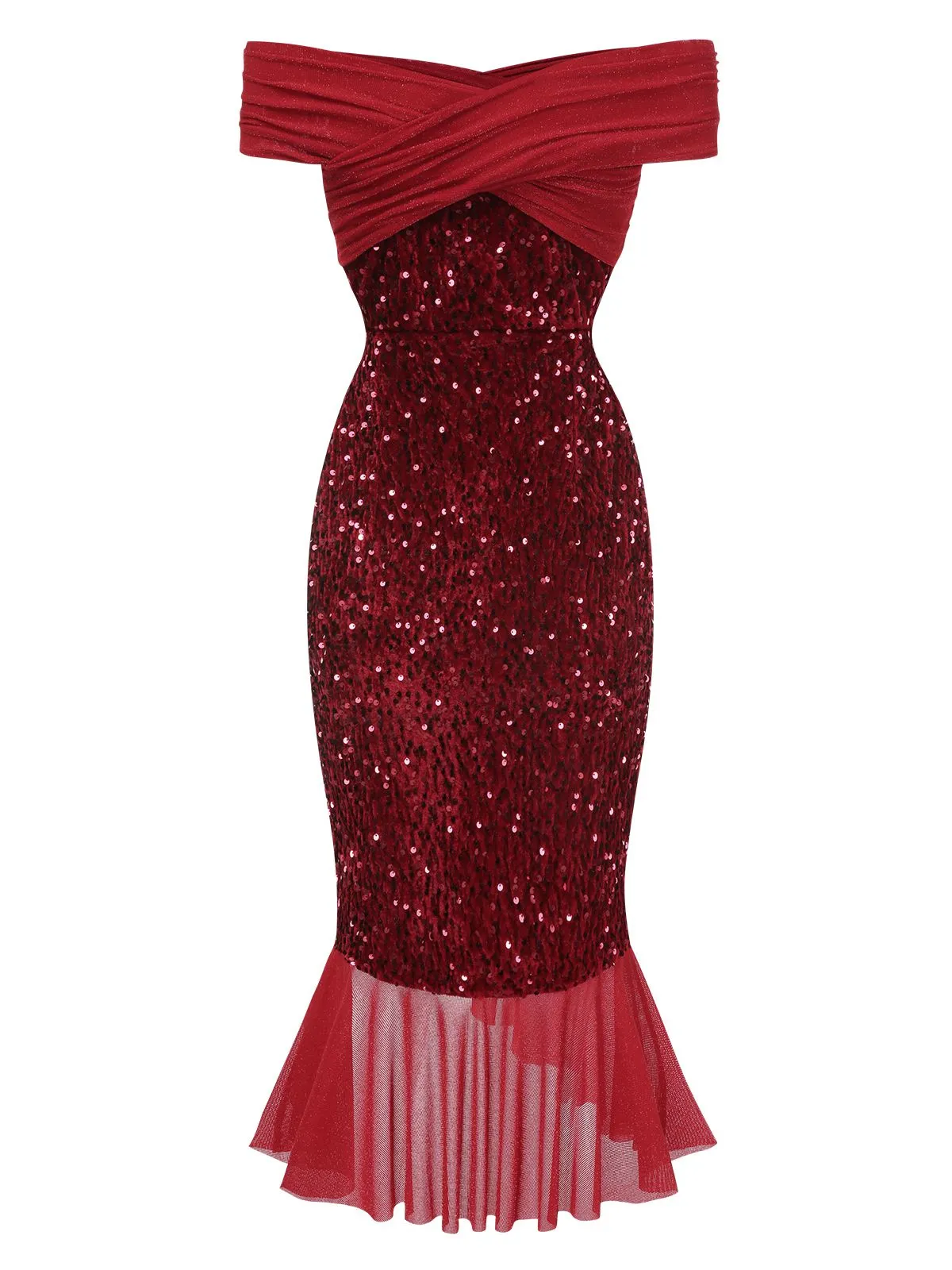 Red 1930s Sequined Off-Shoulder Dress sold by Retro Stage product image thumbnail 3