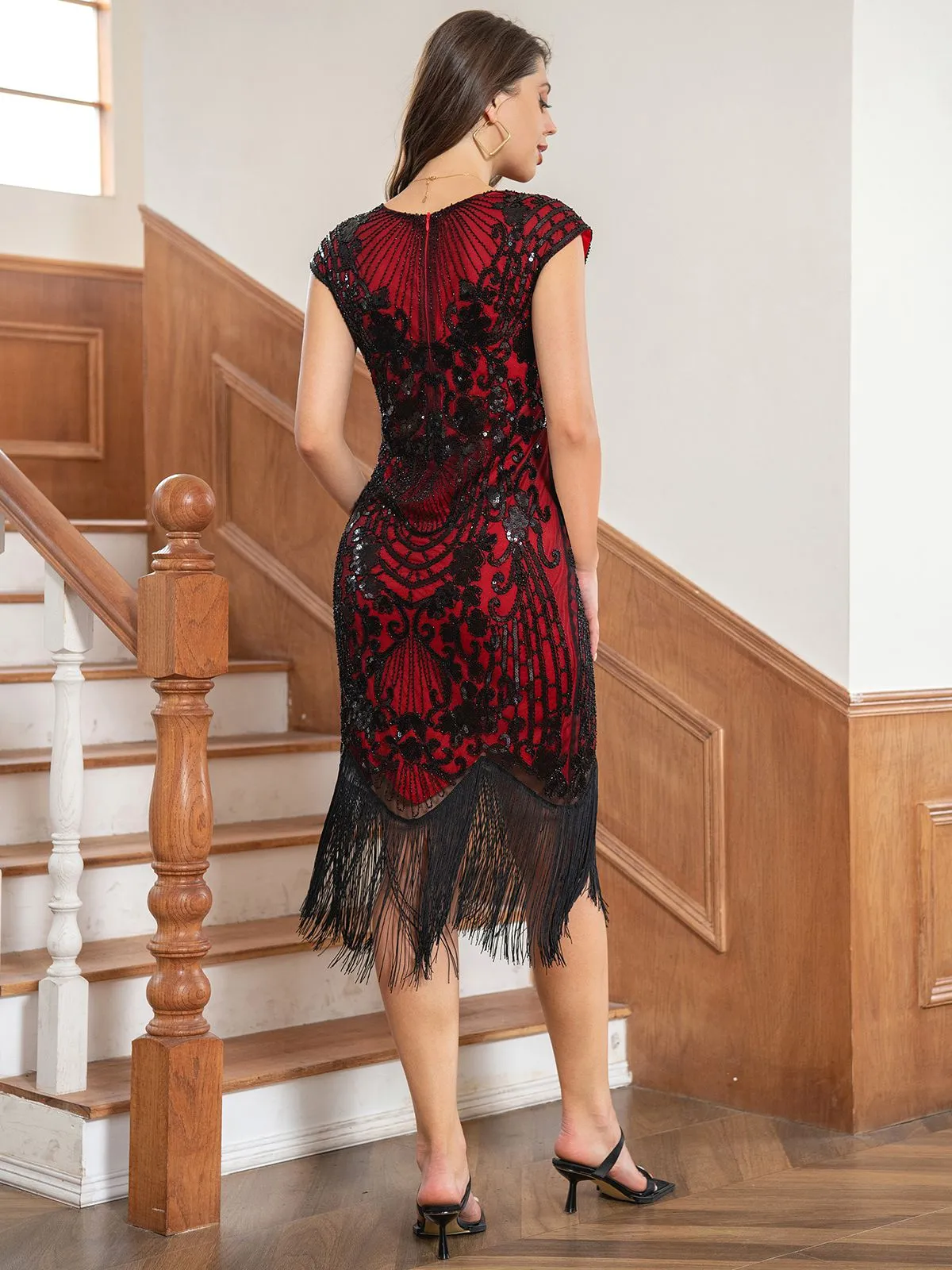 1920s Floral Pattern Sequined Tassel Dress sold by Retro Stage product image thumbnail 3